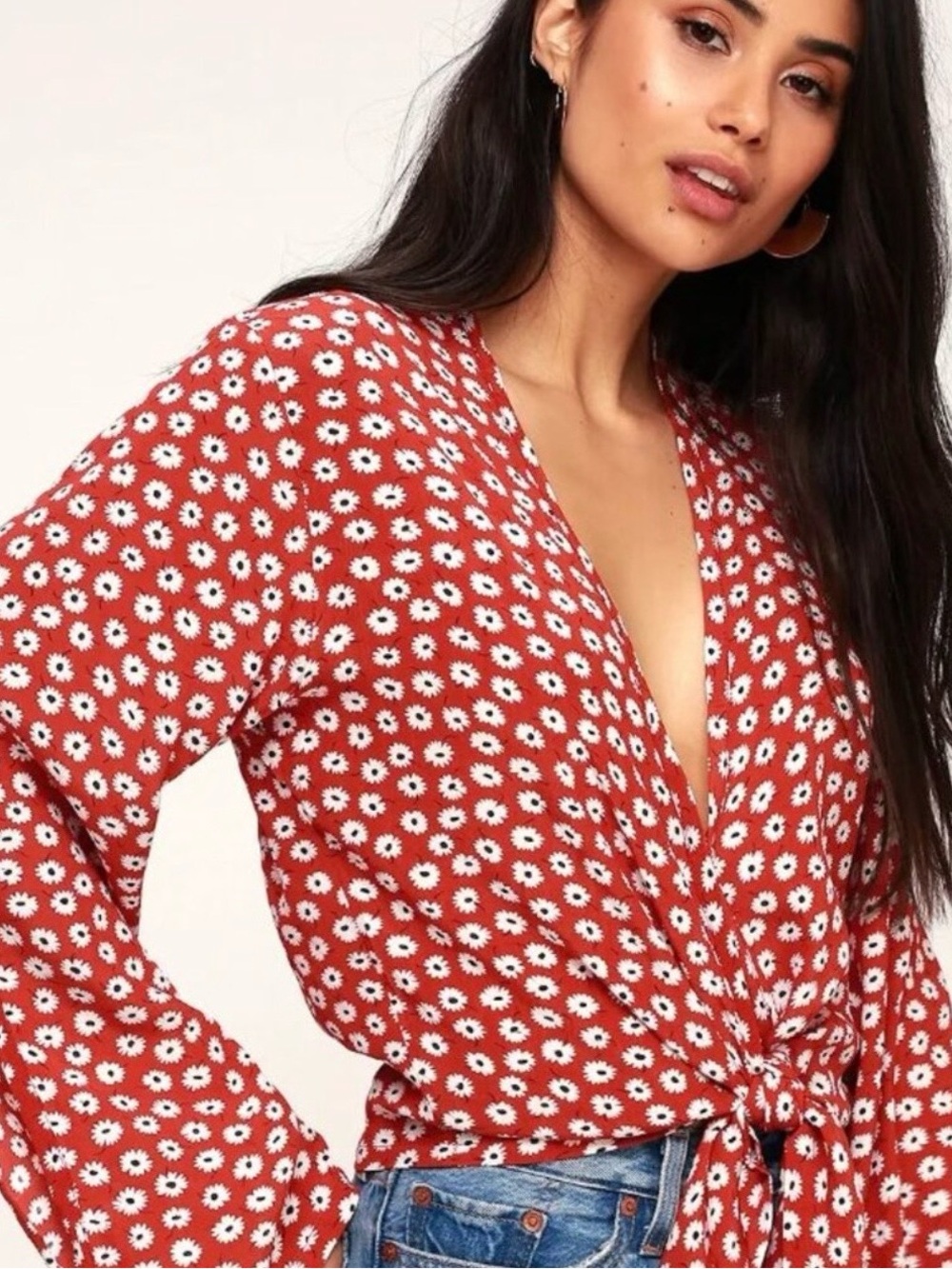 Faithfull the Brand Red Daisy Print Blouse Relaxed Fit Size XS